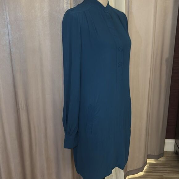 Diane Von Furstenberg deep teal 100% rayon shirt dress, US4 - Picture 3 of 9